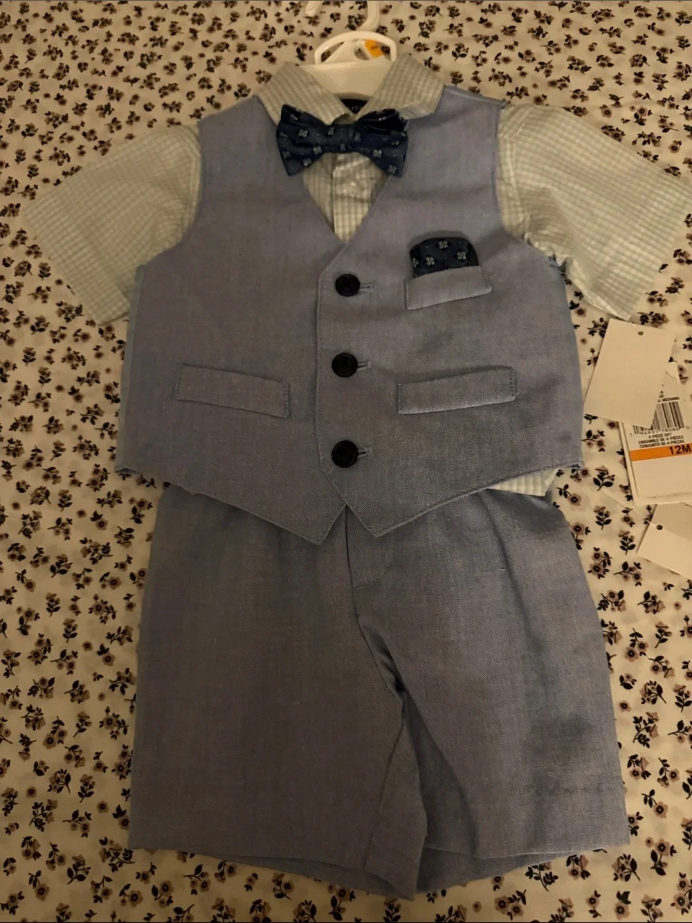 The Children's Place Light Blue Boys' Vest & Shorts Set with Navy Bow Tie